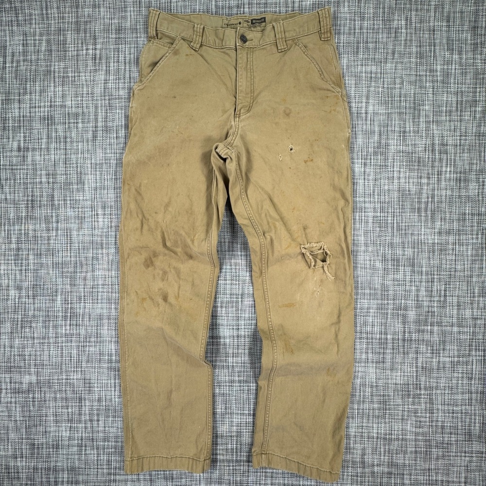 Carhartt Mens BN2291-M Rugged Flex Work Pants 33x34 Tan Brown Relaxed Fit Canvas